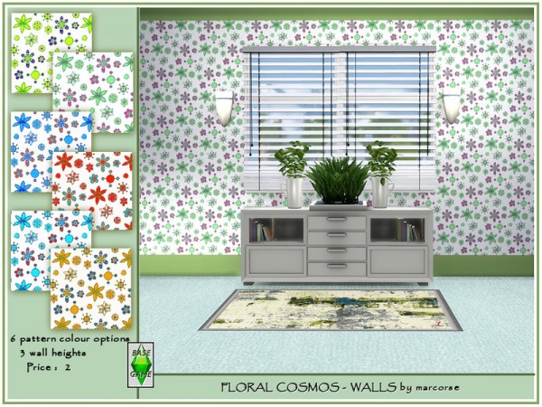  The Sims Resource: Floral Cosmos Walls by marcorse