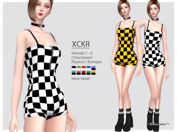  The Sims Resource: XCKR   Checkered Playsuit by Helsoseira