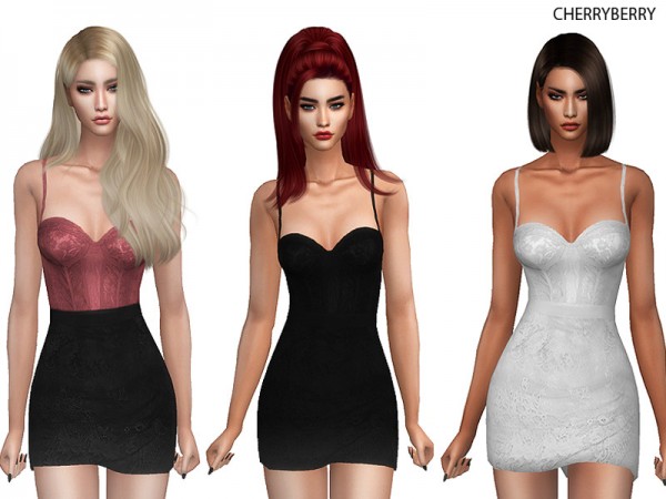  The Sims Resource: Lace Mini Dress by CherryBerrySim
