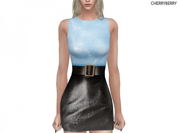  The Sims Resource: Faux Leather Dress by CherryBerrySim