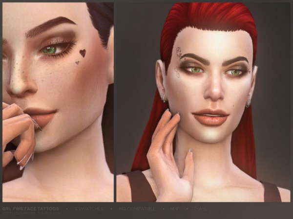  The Sims Resource: Grl Pwr face tattoos by sugar owl
