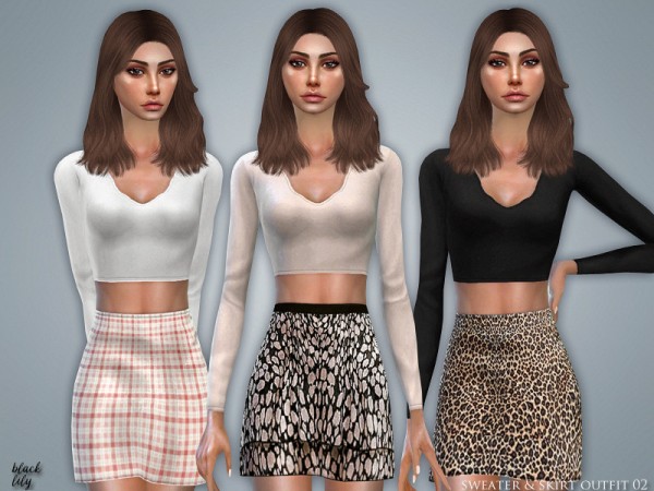 The Sims Resource: Sweater and Skirt Outfit 02 by Black Lily