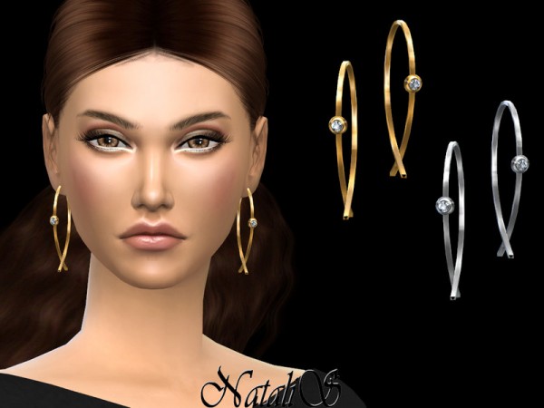 The Sims Resource: Modern wire hoop diamond earrings by NataliS