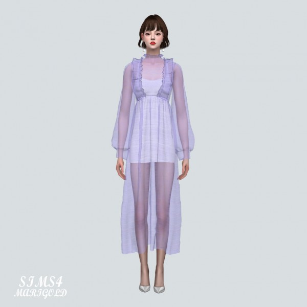  SIMS4 Marigold: Spring Chiffon Frill Long Dress Solid V