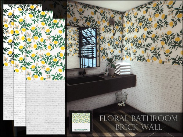  The Sims Resource: Floral Bathroom Brick Wall by RemusSirion