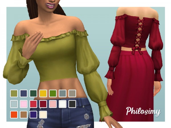  The Sims Resource: Puff Sleeves, Off the Shoulder Top by Philosimy
