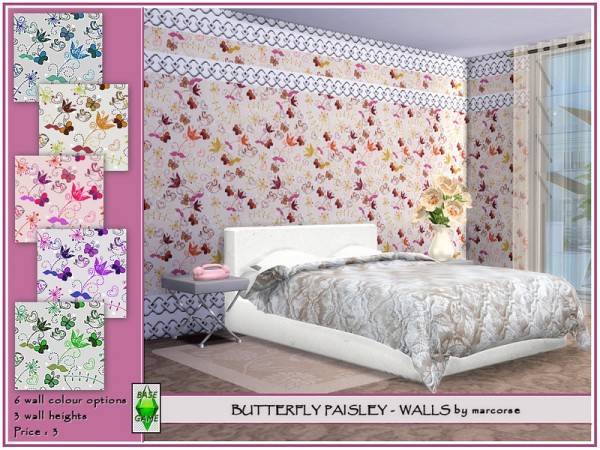  The Sims Resource: Butterfly Paisley Walls by marcorse