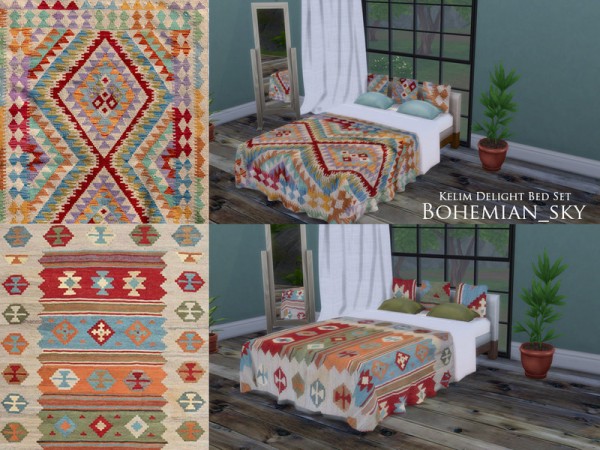  The Sims Resource: Kelim Delight Bed Set by Bohemian sky