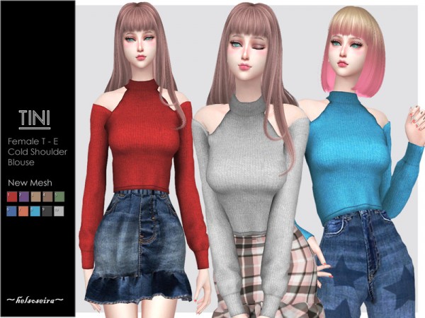  The Sims Resource: TINI   Cold Shoulder Top by Helsoseira