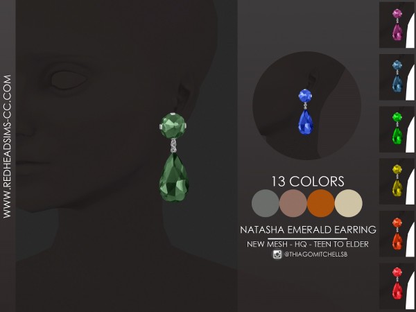 Red Head Sims: Natasha Emerald Earrings