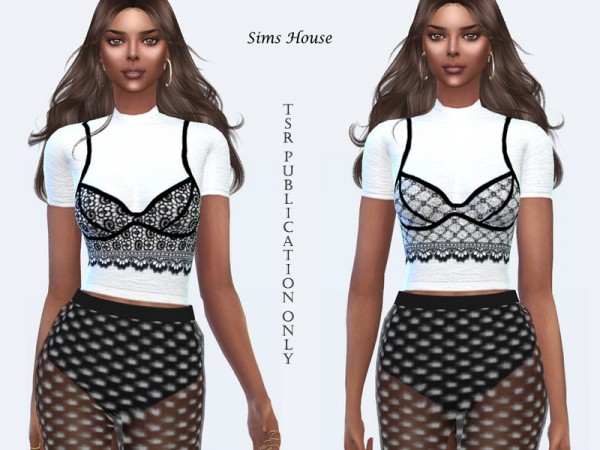  The Sims Resource: White top with lace bralette by Sims House