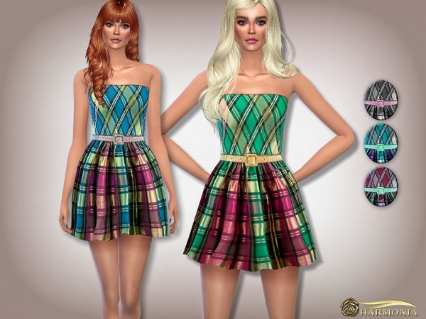  The Sims Resource: Metallic Plaid Skater Dress by Harmonia