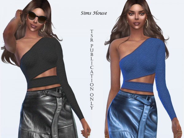  The Sims Resource: Womens top with asymmetric one sleeve by Sims House