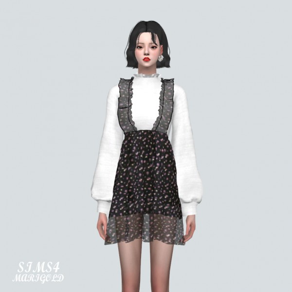  SIMS4 Marigold: Spring Chiffon Frill Mini Dress V2