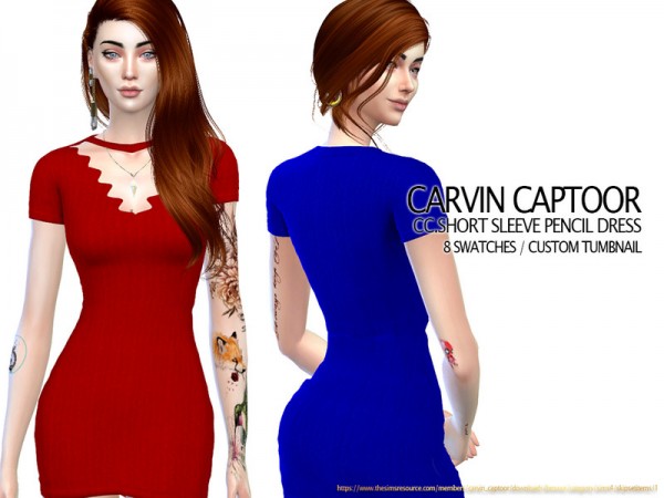  The Sims Resource: Short Sleeve Pencil Dress by carvin captoor