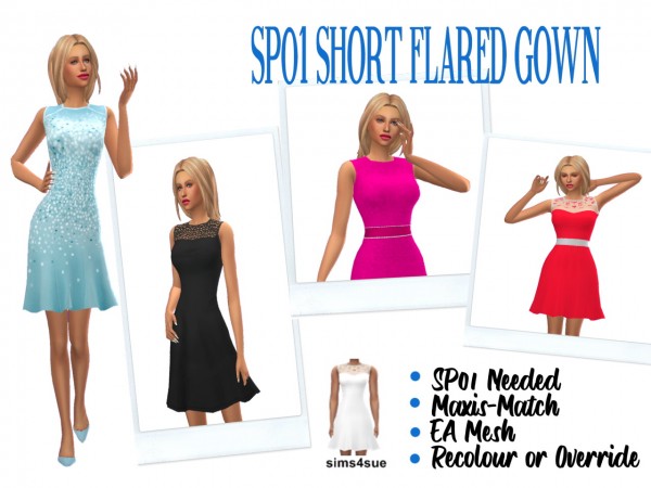  Sims 4 Sue: Short Flared Gown