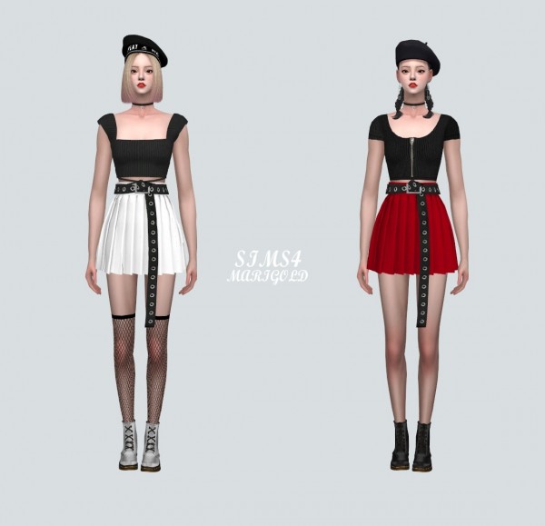  SIMS4 Marigold: Pleats Skirt with Long Belt H V