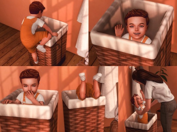  The Sims Resource: Toddler in Laundry Hamper Poses by KatVerseCC