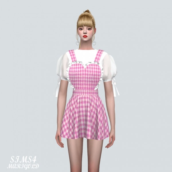  SIMS4 Marigold: Frill Heart Suspender Mini Dress With Puff Top