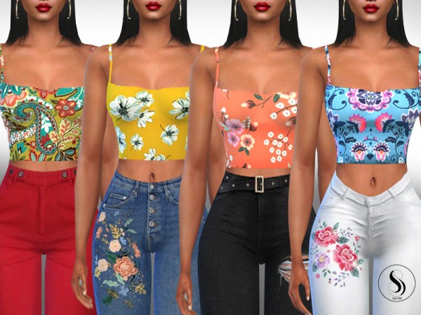  The Sims Resource: Casual Floral Tank Tops by Saliwa