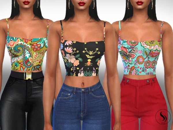  The Sims Resource: Casual Floral Tank Tops by Saliwa