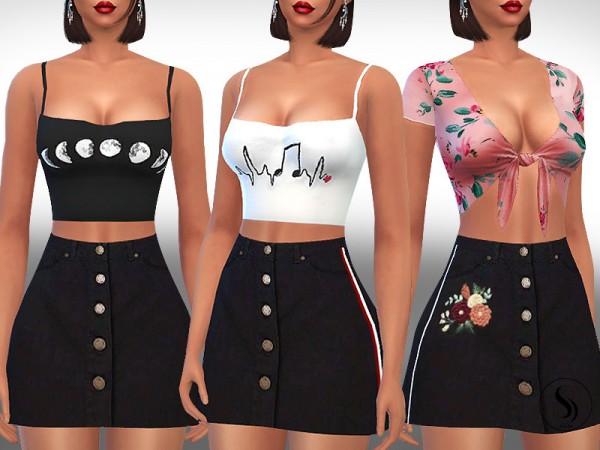  The Sims Resource: Black Front Button Denim Skirts by Saliwa