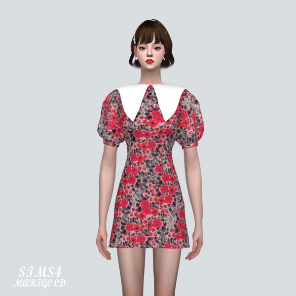  SIMS4 Marigold: Retro Big Collar Mini Dress