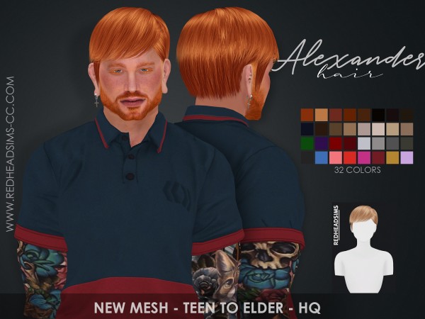  Red Head Sims: Alexander Hairstyle