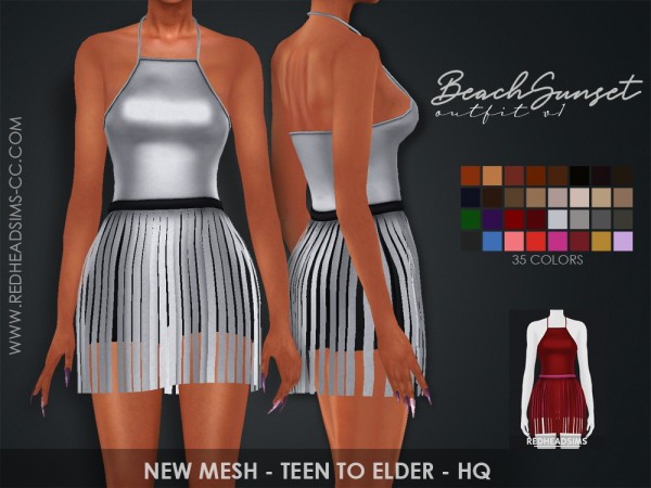  Red Head Sims: Beach Sunset Outfit