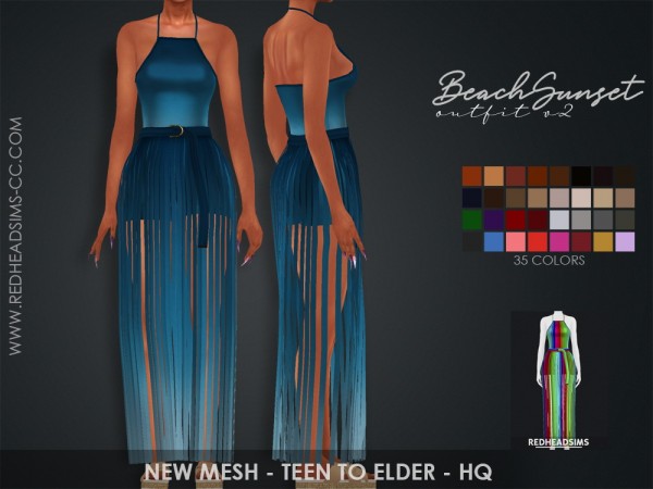  Red Head Sims: Beach Sunset Outfit