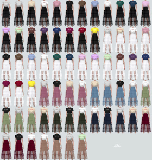  SIMS4 Marigold: Lace Tiered Sha Skirt With T Shirt