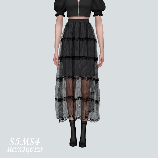 SIMS4 Marigold: Lace Tiered Sha Long Skirt