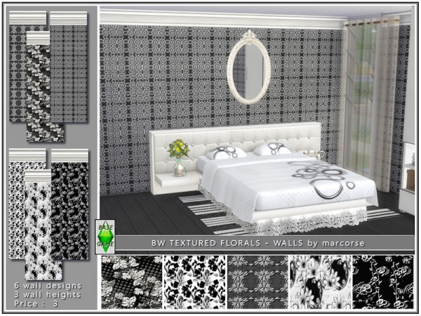  The Sims Resource: BW Textured Florals Walls by marcorse