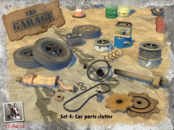  The Sims Resource: The Garage   Set 4: Car Parts Clutter by Cyclonesue