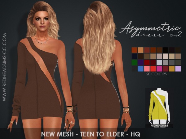  Red Head Sims: Asymetric Dress