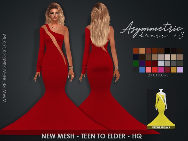  Red Head Sims: Asymetric Dress