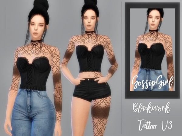  The Sims Resource: Blackwork Tattoo V3 by GossipGirl S4