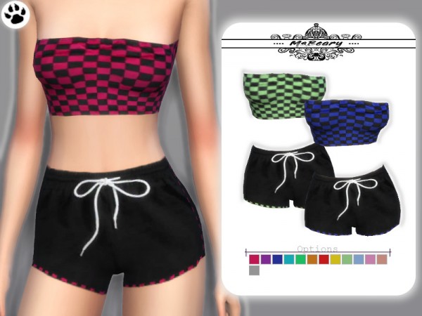  The Sims Resource: Checkered Tube Top and Drawstring Shorts by MsBeary
