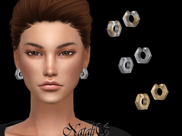  The Sims Resource: Hex nut hoop earrings by NataliS
