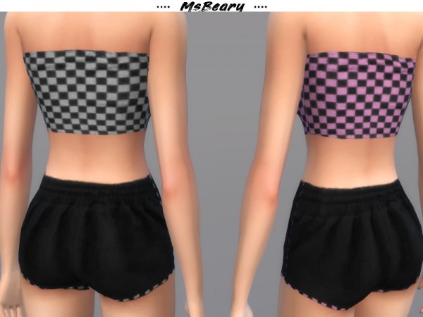  The Sims Resource: Checkered Tube Top and Drawstring Shorts by MsBeary