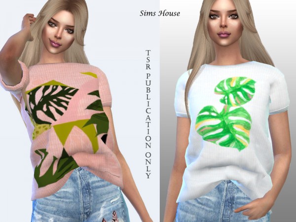  The Sims Resource: ulani print t shirt for women tucked in front by Sims House