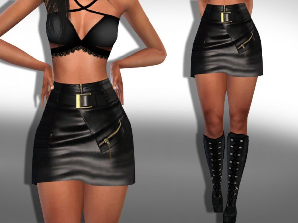  The Sims Resource: High Waist Leather Skirt by Saliwa
