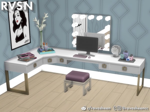  The Sims Resource: Social Distancing Desk and Vanity Set by RAVASHEEN