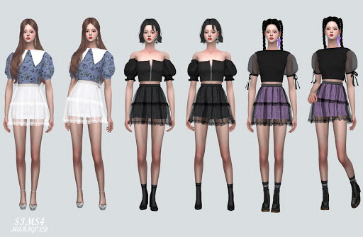  SIMS4 Marigold: Lace Tiered Sha Mini Skirt