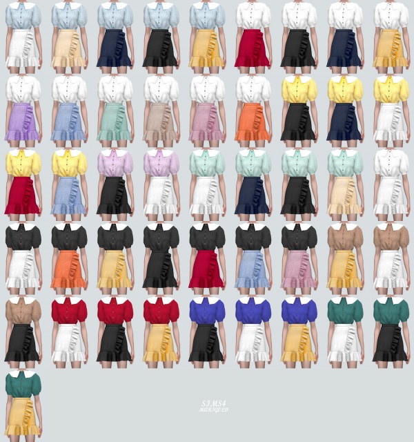  SIMS4 Marigold: ZZ Blouse With Frill Mini Skirt