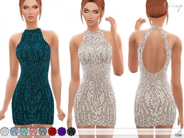 The Sims Resource: Cutout Back Beaded Mini Dress by ekinege