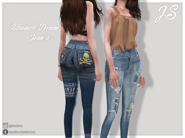  The Sims Resource: Stressed Denim Jeans by JavaSims