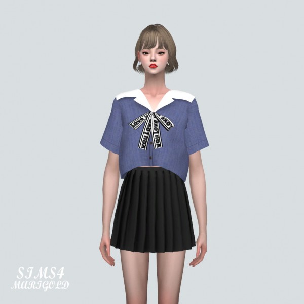  SIMS4 Marigold: Sailor Collar Blouse With Bow