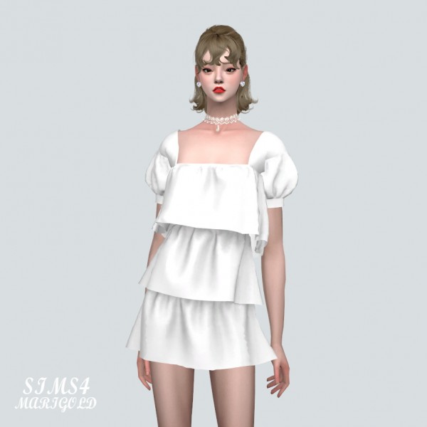 SIMS4 Marigold: Puff Sleeves 3 Tiered Mini Dress