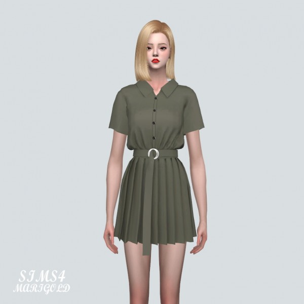  SIMS4 Marigold: AB Pleats Mini Dress With Belt